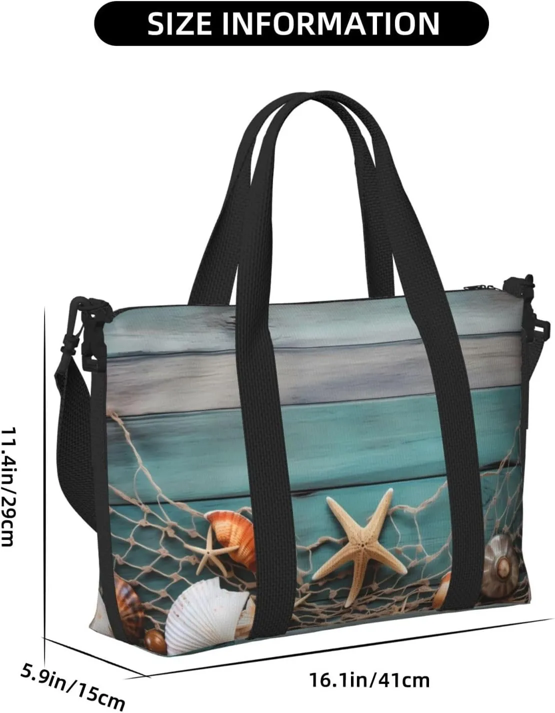 Fishing Net Starfish Travel Duffel Bags for Women Men, Sports Training Gym Bag Dance Bag with Adjustable Shoulder Strap Summer Seashells Weekender Overnight Bag
