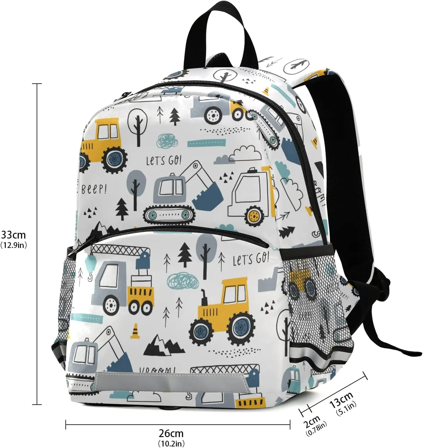 Fisyme Cute Truck Tractor Cars Backpack Schoolbag Kids Daypack Toddler Travel School Bag Small Mini Backpacks for Kindergarten Nursery Preschool Children Boys Girls with Chest Strap