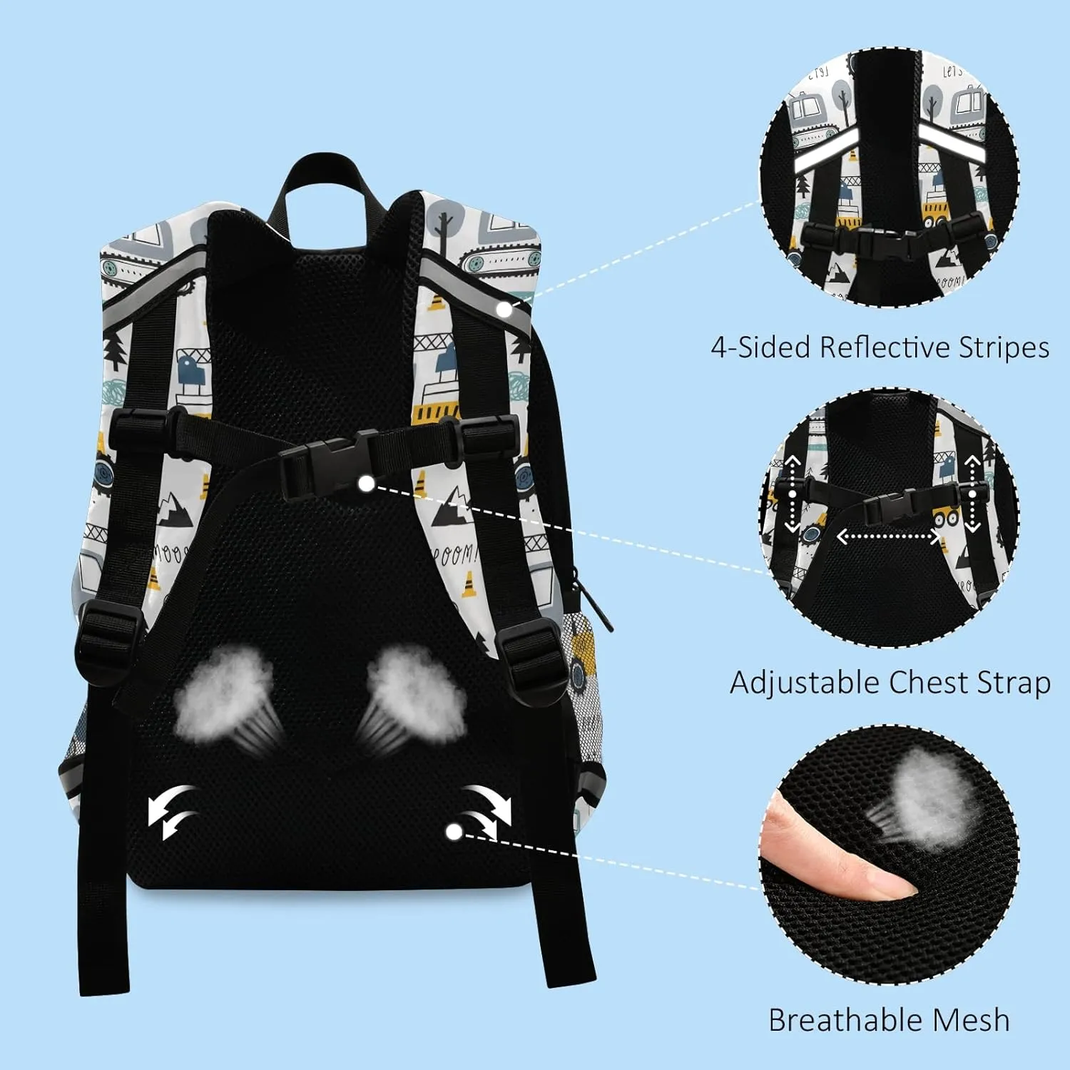 Fisyme Cute Truck Tractor Cars Backpack Schoolbag Kids Daypack Toddler Travel School Bag Small Mini Backpacks for Kindergarten Nursery Preschool Children Boys Girls with Chest Strap