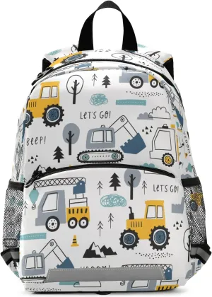 Fisyme Cute Truck Tractor Cars Backpack Schoolbag Kids Daypack Toddler Travel School Bag Small Mini Backpacks for Kindergarten Nursery Preschool Children Boys Girls with Chest Strap