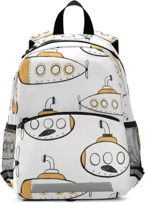 Fisyme Sea Submarines Ships Backpack Schoolbag Kids Daypack Toddler Travel School Bag Small Mini Backpacks for Kindergarten Preschool Nursery Children Boys Girls with Chest Strap