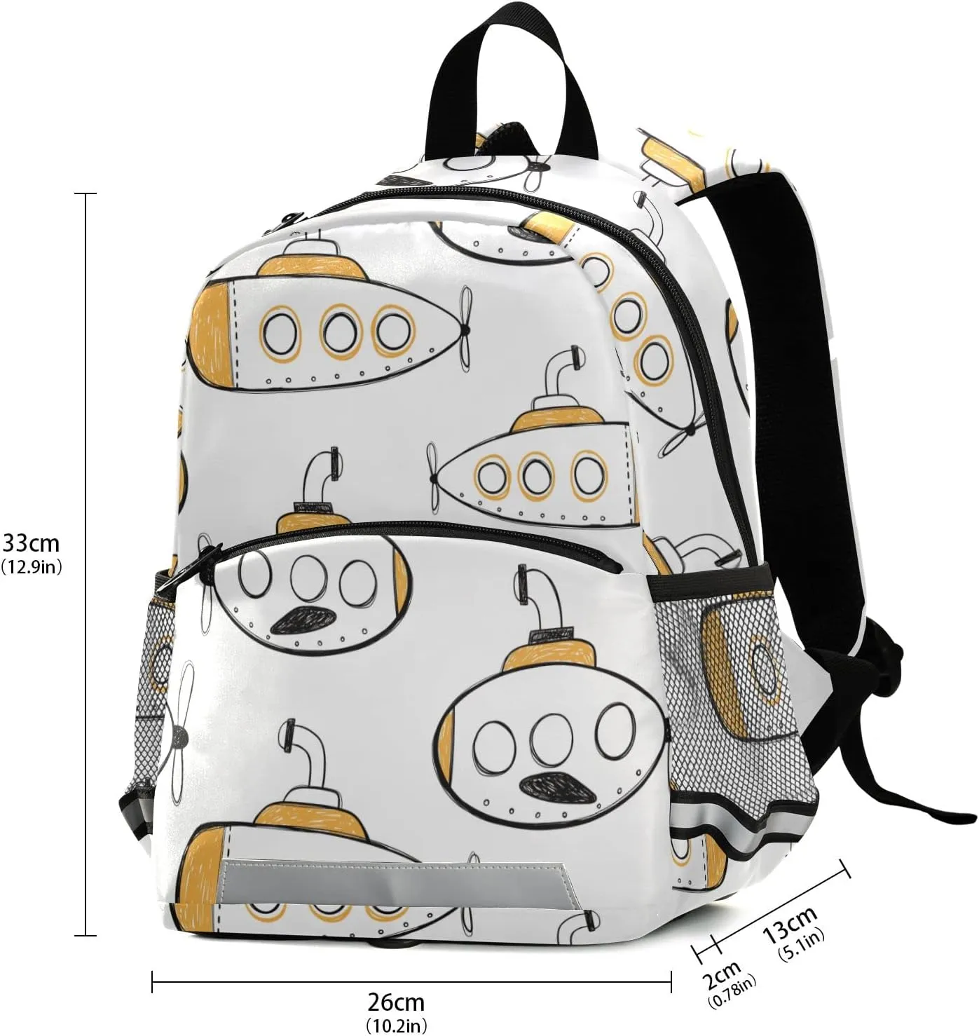 Fisyme Sea Submarines Ships Backpack Schoolbag Kids Daypack Toddler Travel School Bag Small Mini Backpacks for Kindergarten Preschool Nursery Children Boys Girls with Chest Strap