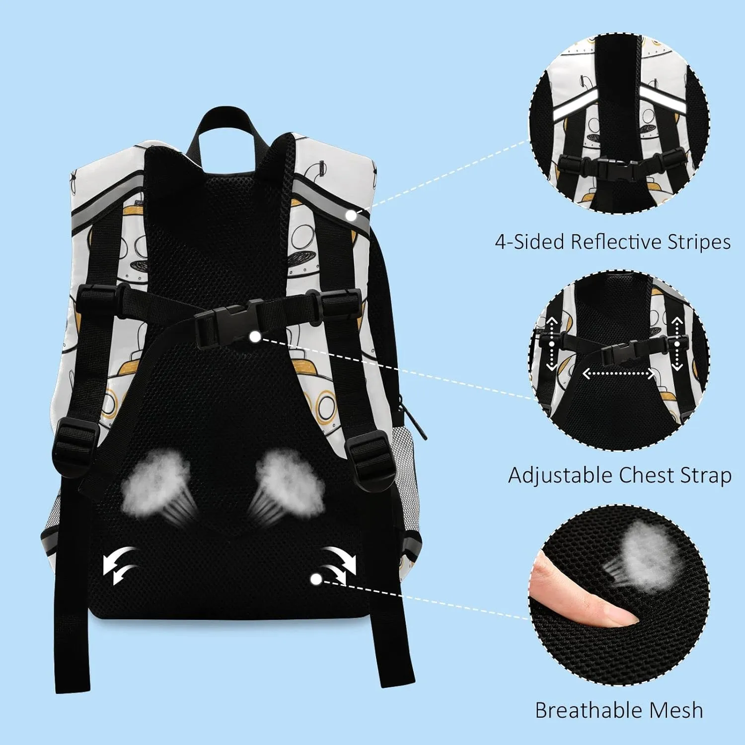 Fisyme Sea Submarines Ships Backpack Schoolbag Kids Daypack Toddler Travel School Bag Small Mini Backpacks for Kindergarten Preschool Nursery Children Boys Girls with Chest Strap
