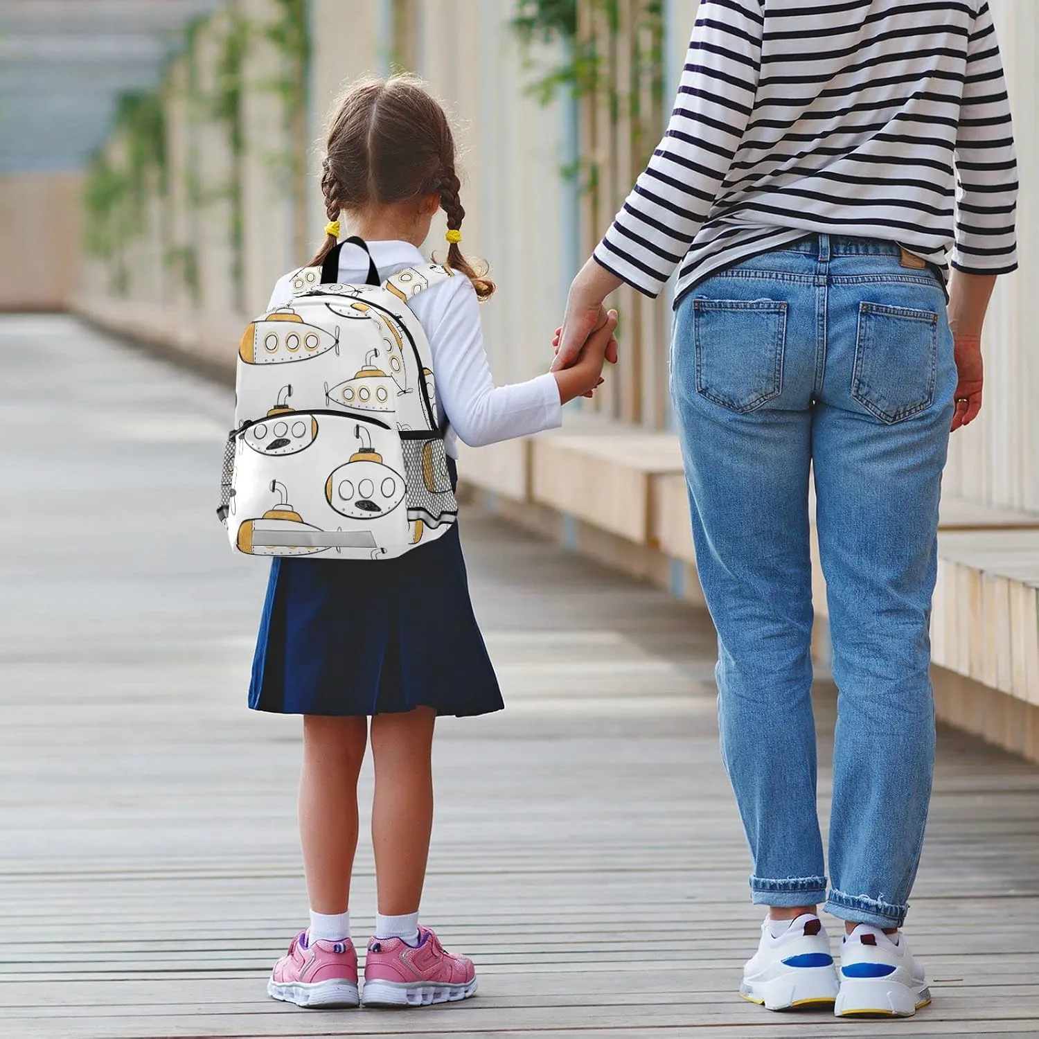 Fisyme Sea Submarines Ships Backpack Schoolbag Kids Daypack Toddler Travel School Bag Small Mini Backpacks for Kindergarten Preschool Nursery Children Boys Girls with Chest Strap