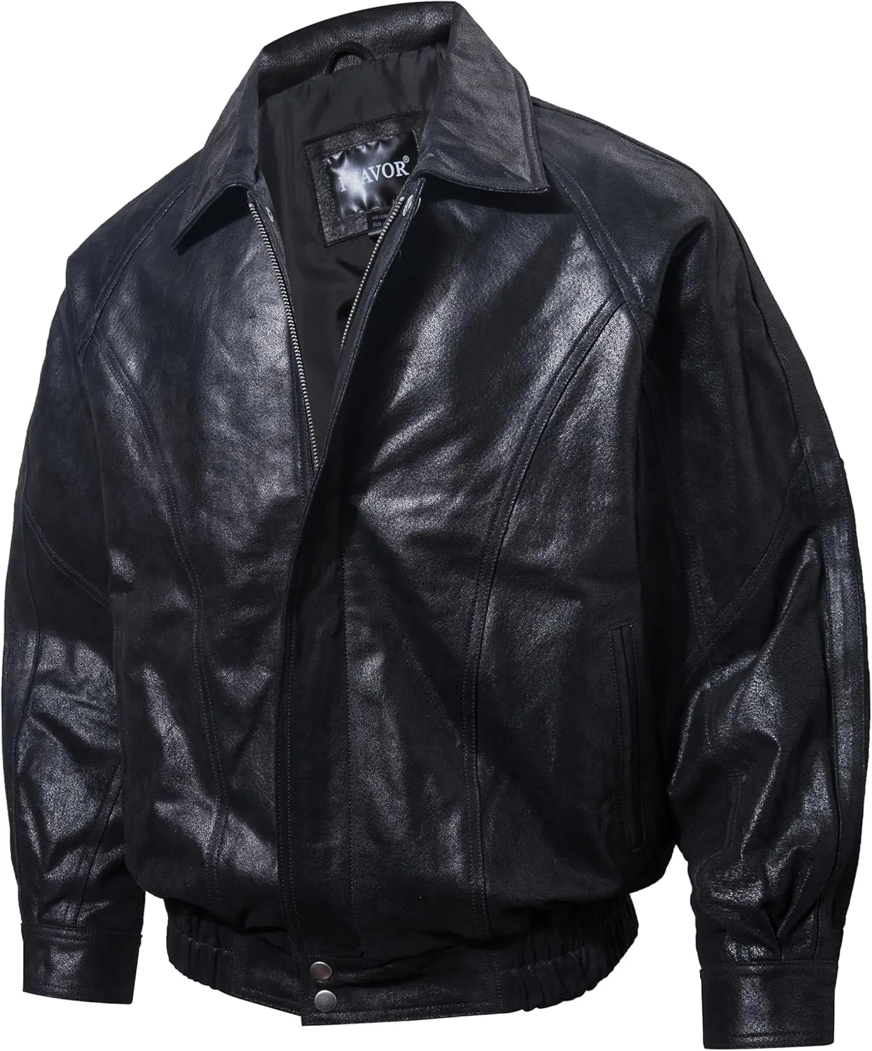 FLAVOR Men Casual Leather Bomber Jacket Classic Aviator Flight Jacket Black
