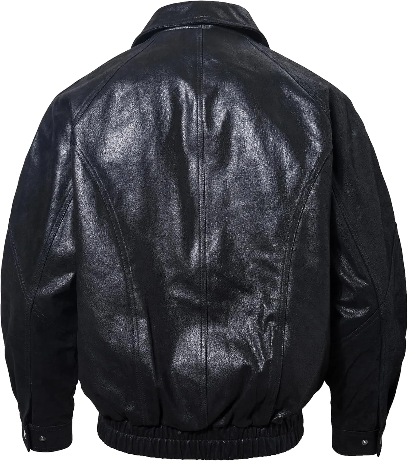 FLAVOR Men Casual Leather Bomber Jacket Classic Aviator Flight Jacket Black