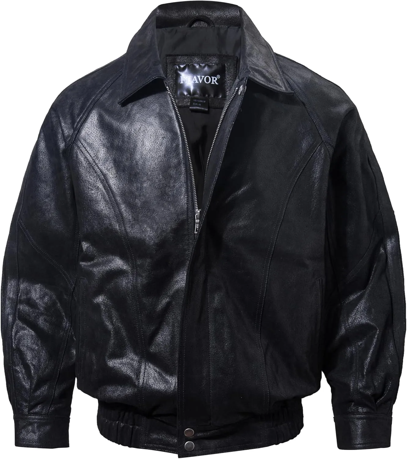 FLAVOR Men Casual Leather Bomber Jacket Classic Aviator Flight Jacket Black