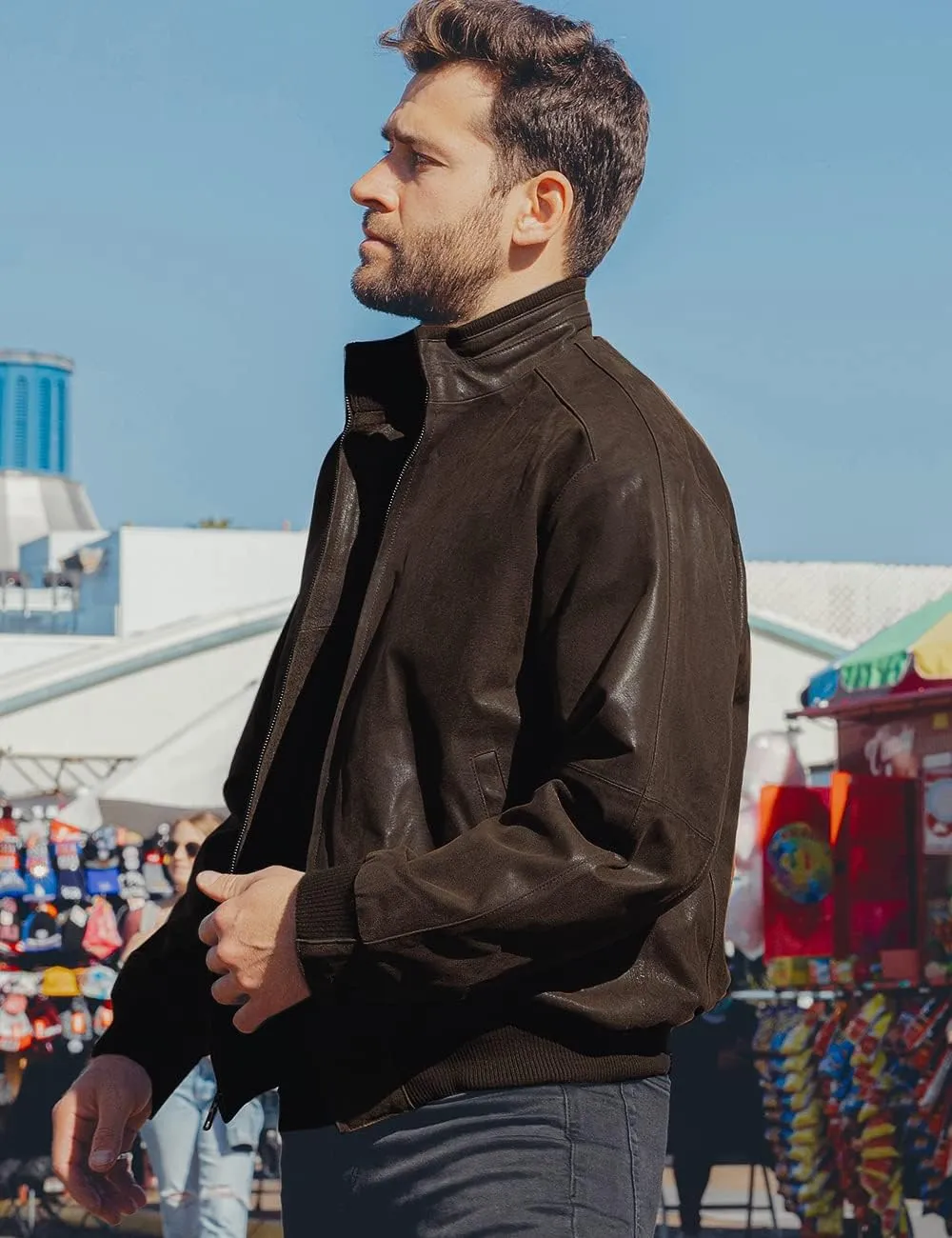 FLAVOR Men's Real Leather Bomber Casual Jacket