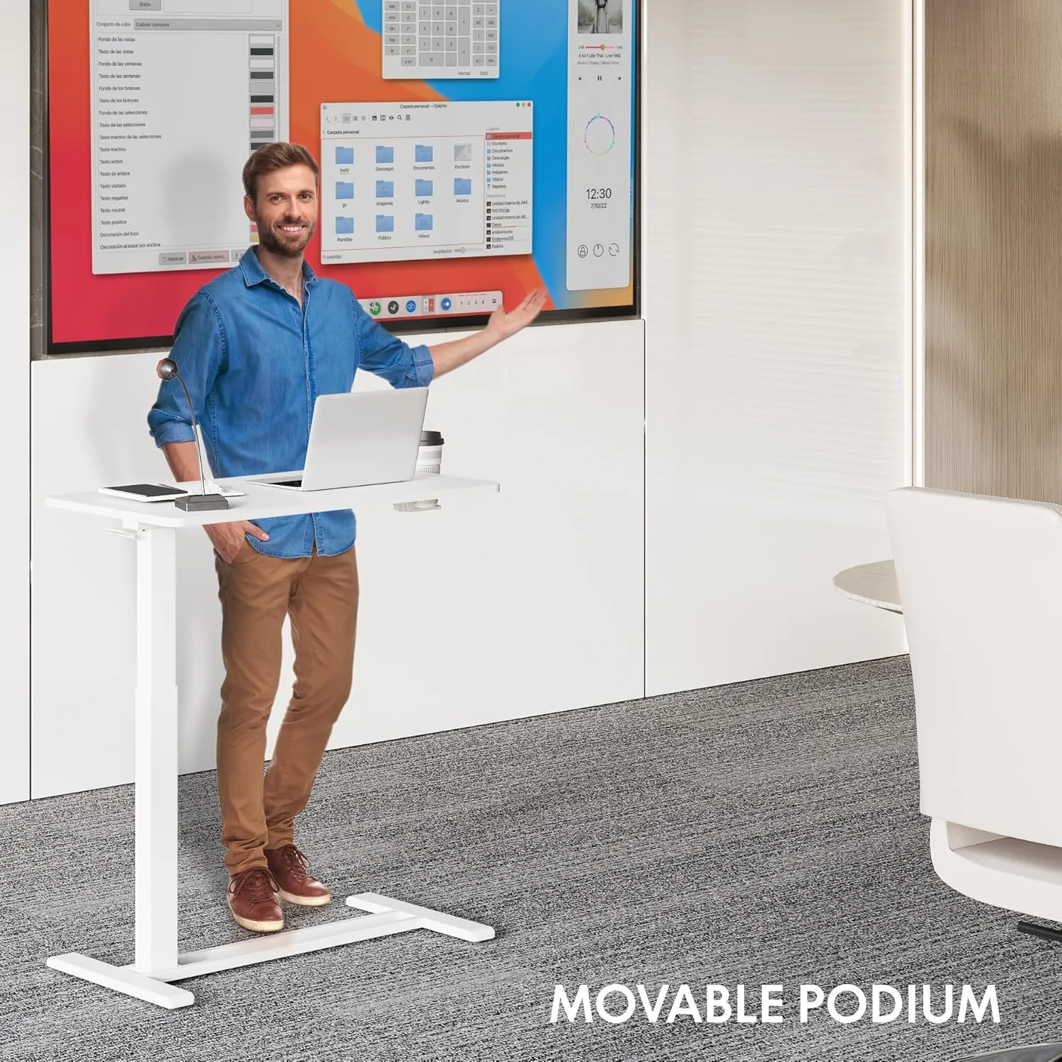 FLEXISPOT Mobile Standing Desk with Wheels Pneumatic Laptop Desk Rolling Computer Cart Movable Height Adjustable Small Sit Stand Desk Computer Workstations Home Use（27.6" W x 15.7" D,White