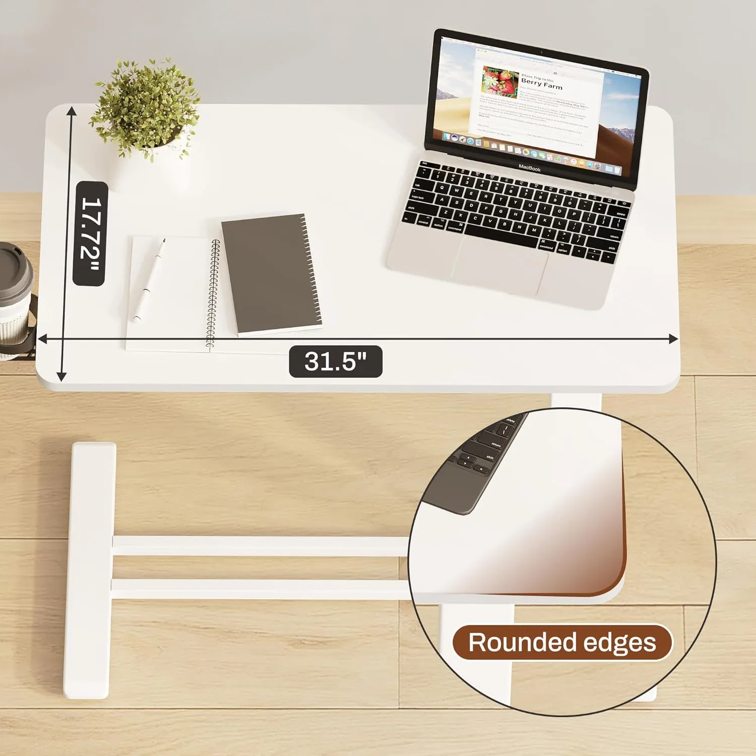 FLEXISPOT Mobile Standing Desk with Wheels Pneumatic Laptop Desk Rolling Computer Cart Movable Height Adjustable Small Sit Stand Desk Computer Workstations Home Use（27.6" W x 15.7" D,White