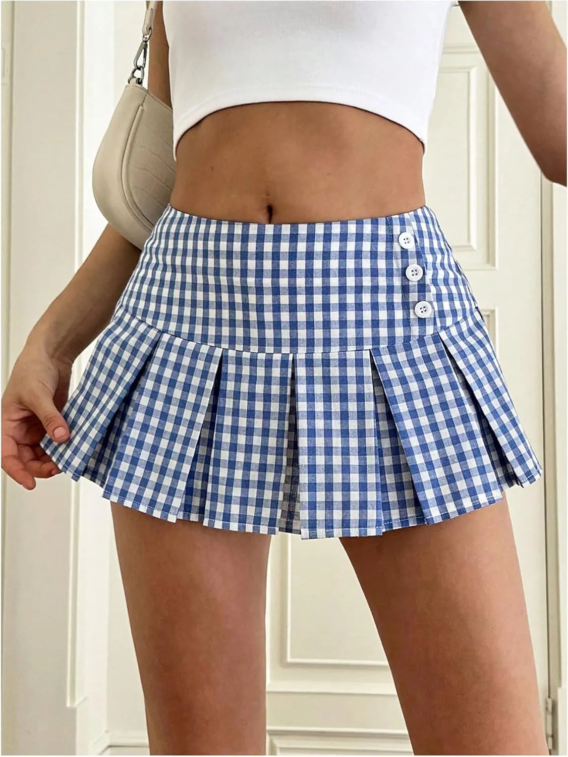 Floerns Women's Plaid Print Pleated Skirt Tartan School Uniform Mini Skirt