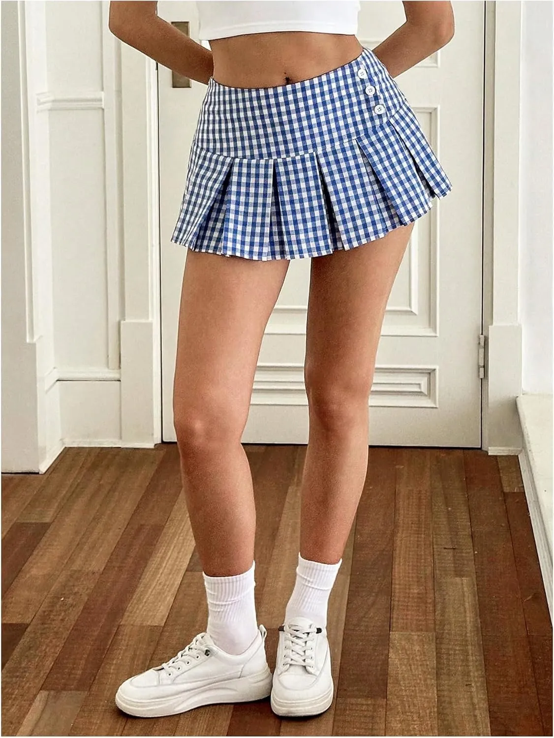 Floerns Women's Plaid Print Pleated Skirt Tartan School Uniform Mini Skirt