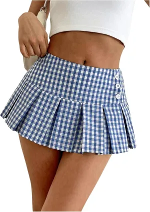 Floerns Women's Plaid Print Pleated Skirt Tartan School Uniform Mini Skirt