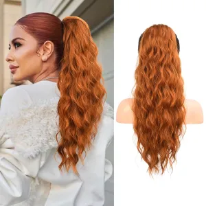 Flufymooz Ponytail Extension, 22 Inch Drawstring Ponytail Hair Extensions for Women， Long Curly Wavy Pony Tail Natural Wavy Synthetic Hairpiece for Women Daily Use party (22 Inch Copper Red)