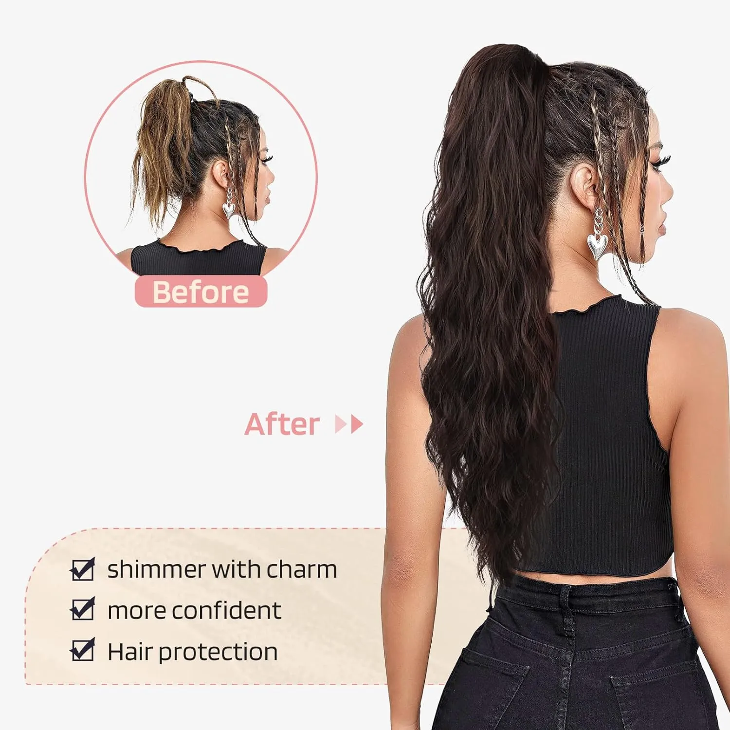 Flufymooz Ponytail Extension, 22 Inch Drawstring Ponytail Hair Extensions for Women， Long Curly Wavy Pony Tail Natural Wavy Synthetic Hairpiece for Women Daily Use party (22 Inch Copper Red)