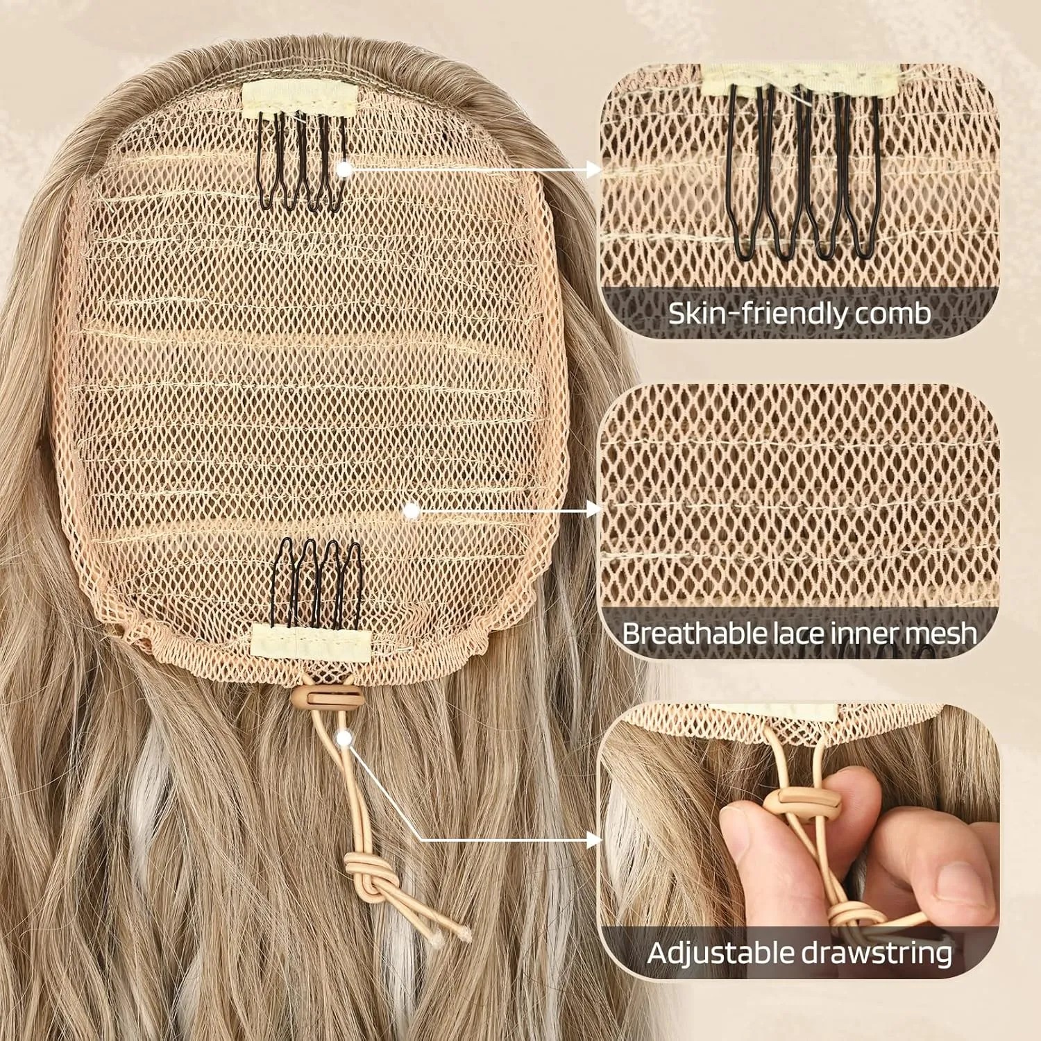 Flufymooz Ponytail Extension, 22 Inch Drawstring Ponytail Hair Extensions for Women， Long Curly Wavy Pony Tail Natural Wavy Synthetic Hairpiece for Women Daily Use party (22 Inch Copper Red)
