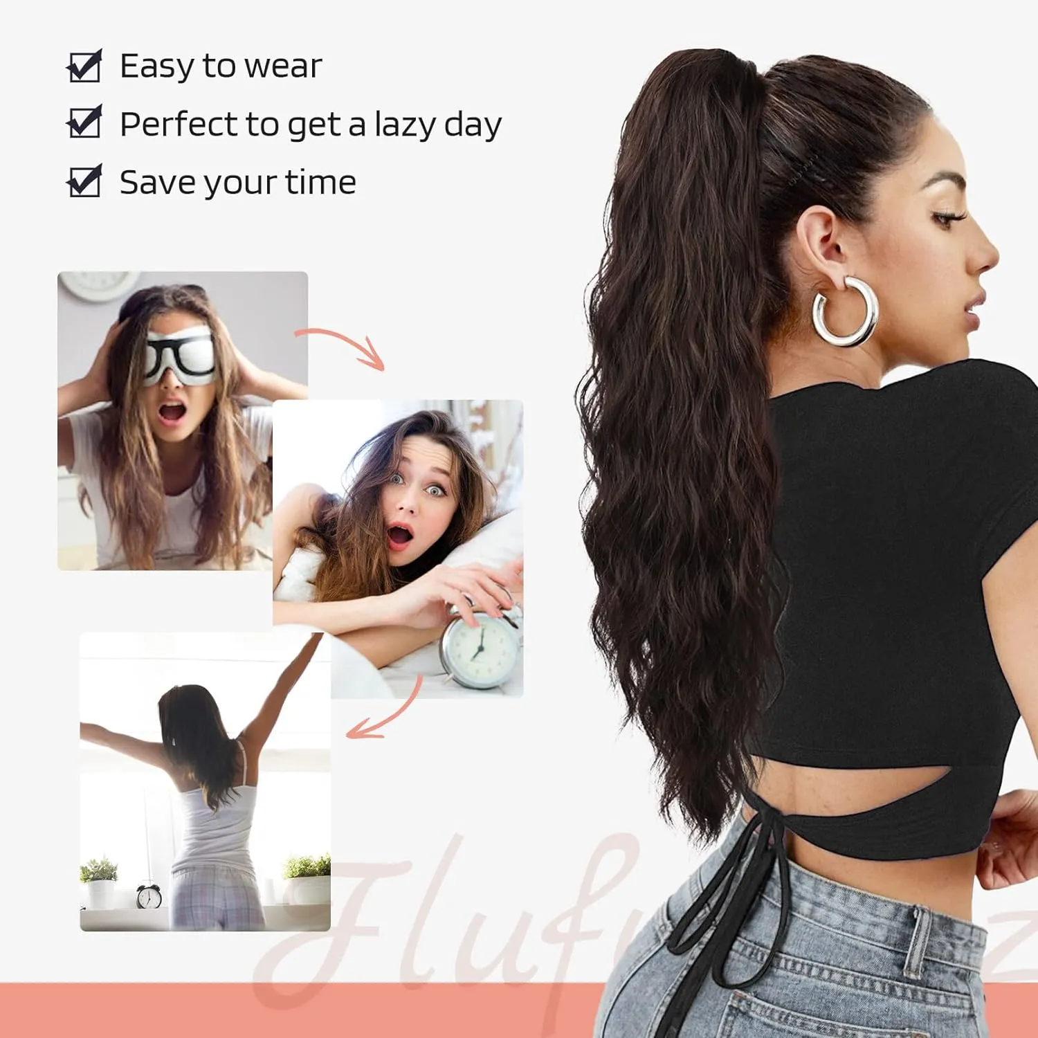 Flufymooz Ponytail Extension, 22 Inch Drawstring Ponytail Hair Extensions for Women， Long Curly Wavy Pony Tail Natural Wavy Synthetic Hairpiece for Women Daily Use party (22 Inch Copper Red)