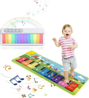 FOKI Toddler Music Toys Set, Floor Piano Baby Musical Mat and Toddler Travel Toys Light up Mini Kids Keyboard Pocket Piano, Perfect Preschool Learning Toys and Toddler Gifts Toys