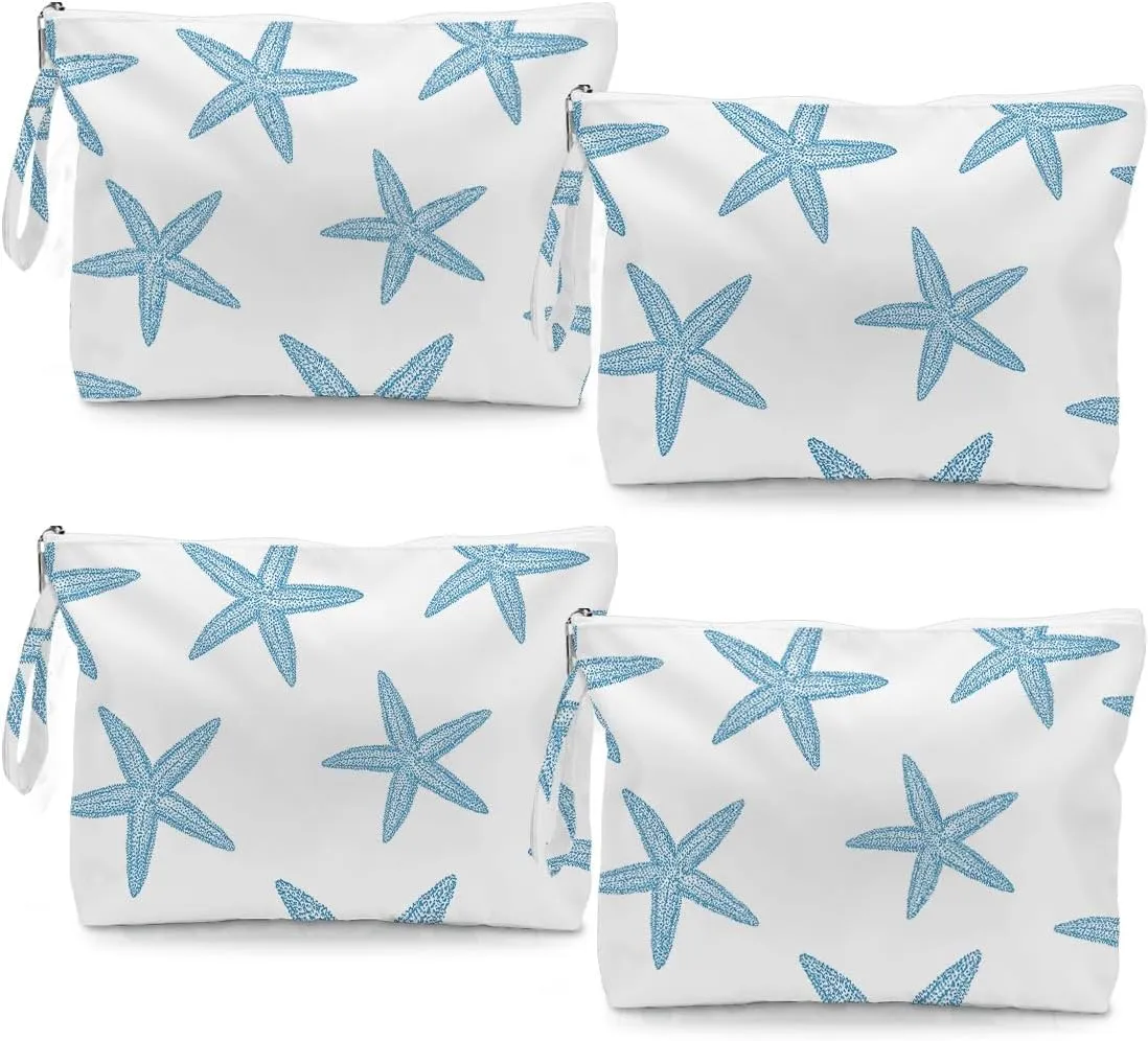 Fokongna 4PCS Favors Starfish Wet Bag Wet Dry Bag Beach Bags for Swimsuit Toiletry Bags Travel Essentials For Women, Beach Travel Gym for Swimsuit Dirty Diaper Gifts