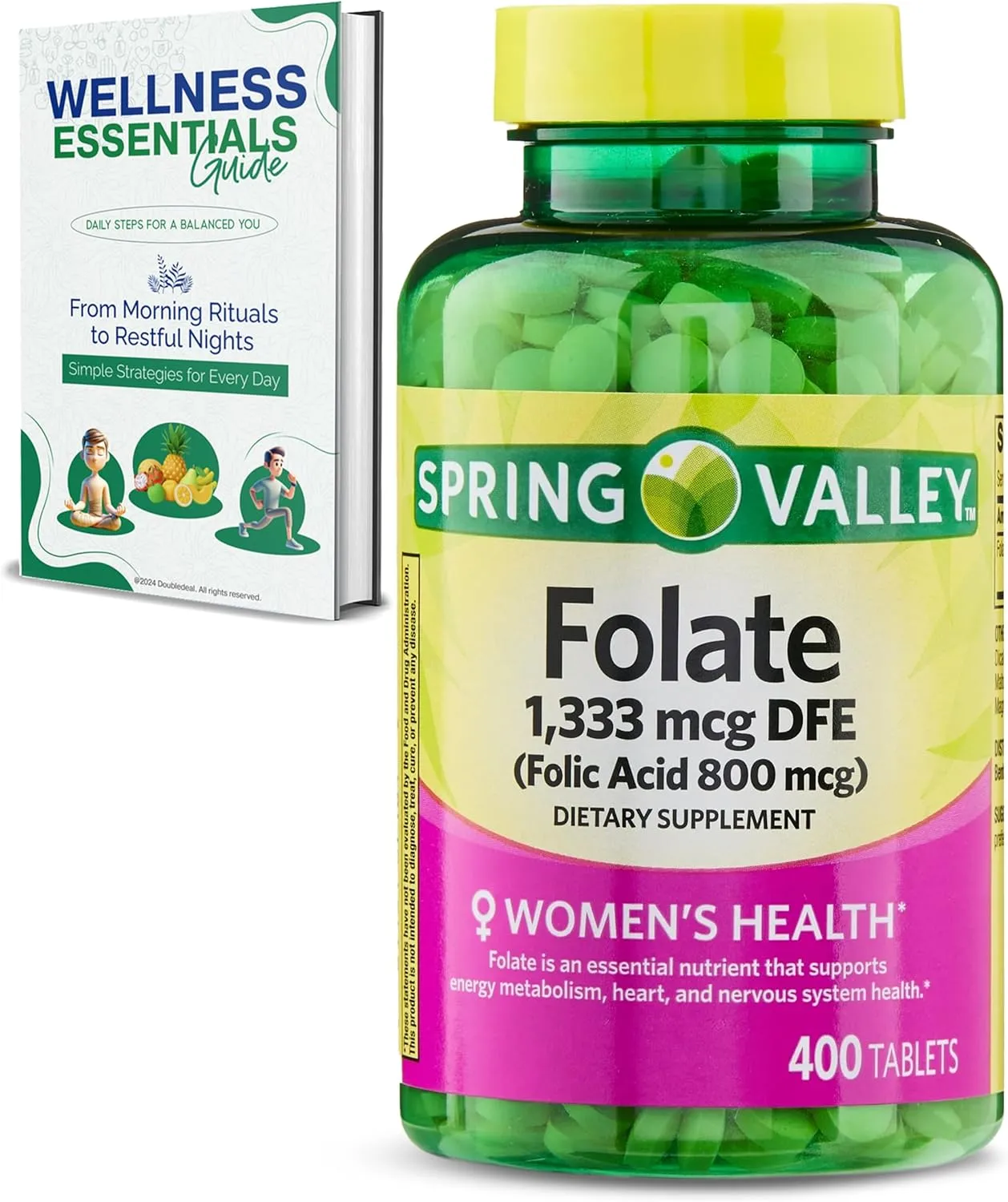 Folate 1,333 mcg DFE, Folic Acid 800 mcg, 400 Tablets - Dietary Supplement, Women's Health Boost, Metabolism & Heart Support