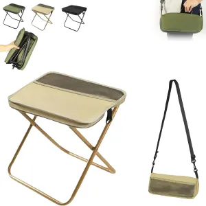 Foldable Backpack Stool, Portable Mini Outdoor Camping Folding Seat with Adjustable Shoulder Strap, Portable Mini Camping Chair for Hiking, Fishing, Mountaineering, BBQ, Travel (Khaki, Large)