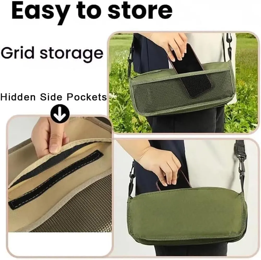 Foldable Backpack Stool, Portable Mini Outdoor Camping Folding Seat with Adjustable Shoulder Strap, Portable Mini Camping Chair for Hiking, Fishing, Mountaineering, BBQ, Travel (Khaki, Large)