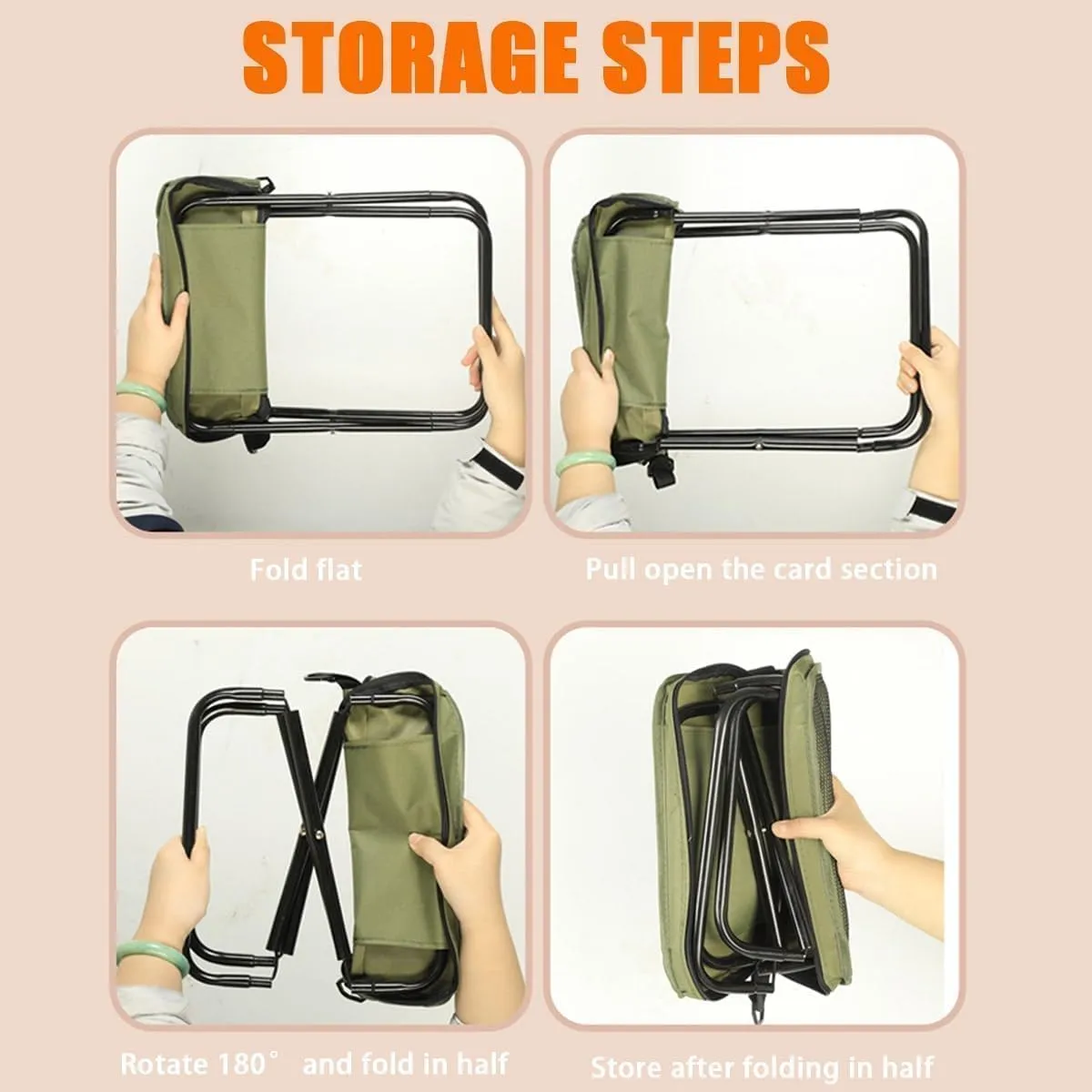 Foldable Backpack Stool, Portable Mini Outdoor Camping Folding Seat with Adjustable Shoulder Strap, Portable Mini Camping Chair for Hiking, Fishing, Mountaineering, BBQ, Travel (Khaki, Large)