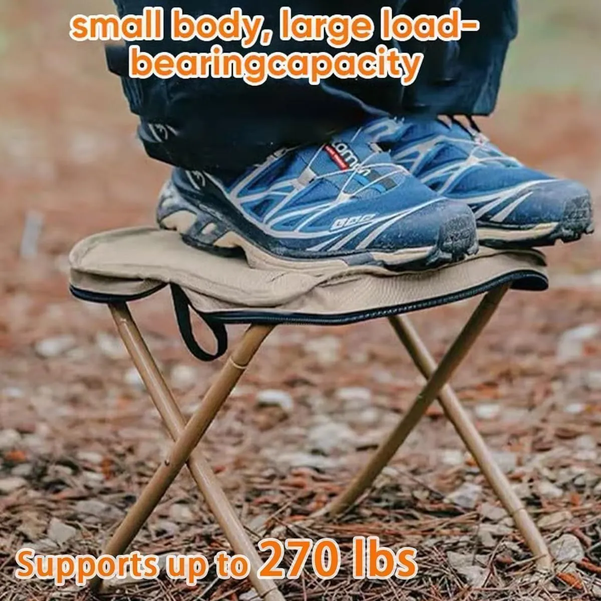 Foldable Backpack Stool, Portable Mini Outdoor Camping Folding Seat with Adjustable Shoulder Strap, Portable Mini Camping Chair for Hiking, Fishing, Mountaineering, BBQ, Travel (Khaki, Large)