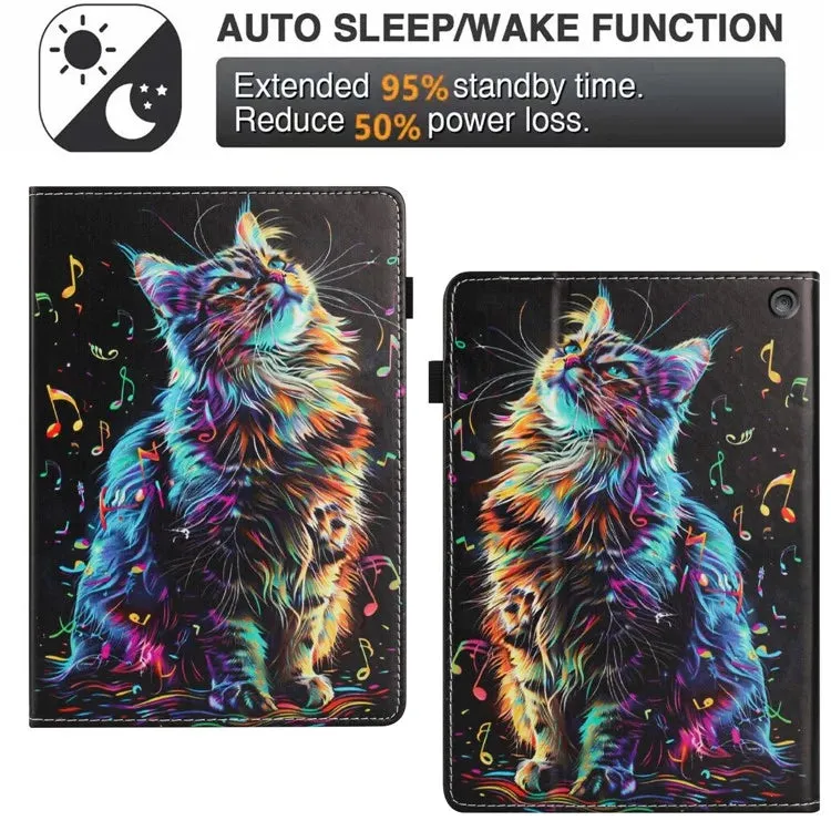 For Amazon Kindle Fire Max 11 2023 Case Pattern Leather Tablet Cover with Auto Sleep / Wake, Card Holder