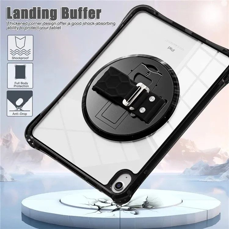 For iPad 10.9 (2022) Case Hand Strap Kickstand PC TPU Acrylic Clear Tablet Cover