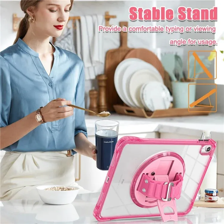 For iPad 10.9 (2022) Case Hand Strap Kickstand PC TPU Acrylic Clear Tablet Cover