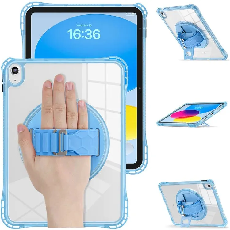 For iPad 10.9 (2022) Case Hand Strap Kickstand PC TPU Acrylic Clear Tablet Cover