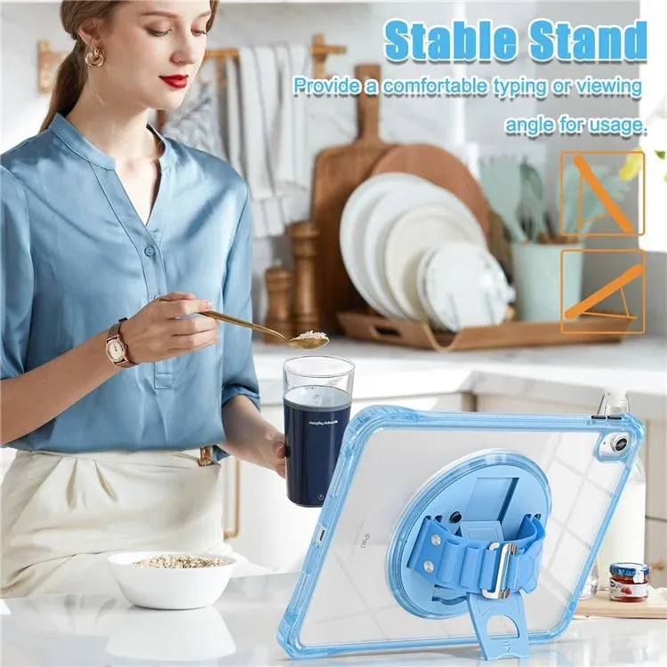 For iPad 10.9 (2022) Case Hand Strap Kickstand PC TPU Acrylic Clear Tablet Cover