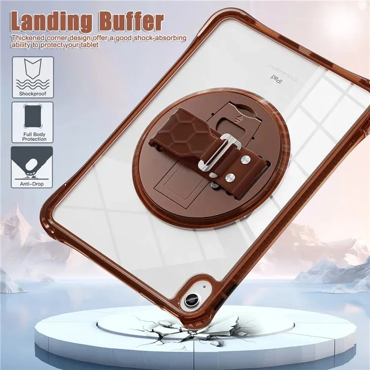 For iPad 10.9 (2022) Case Hand Strap Kickstand PC TPU Acrylic Clear Tablet Cover