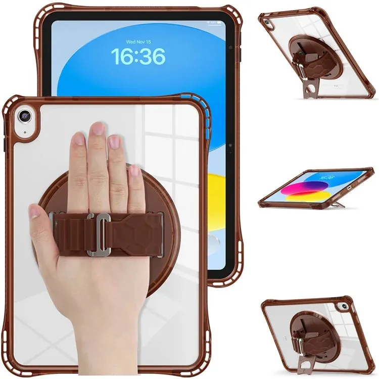 For iPad 10.9 (2022) Case Hand Strap Kickstand PC TPU Acrylic Clear Tablet Cover