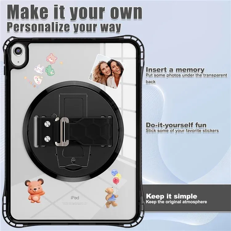 For iPad 10.9 (2022) Case Hand Strap Kickstand PC TPU Acrylic Clear Tablet Cover