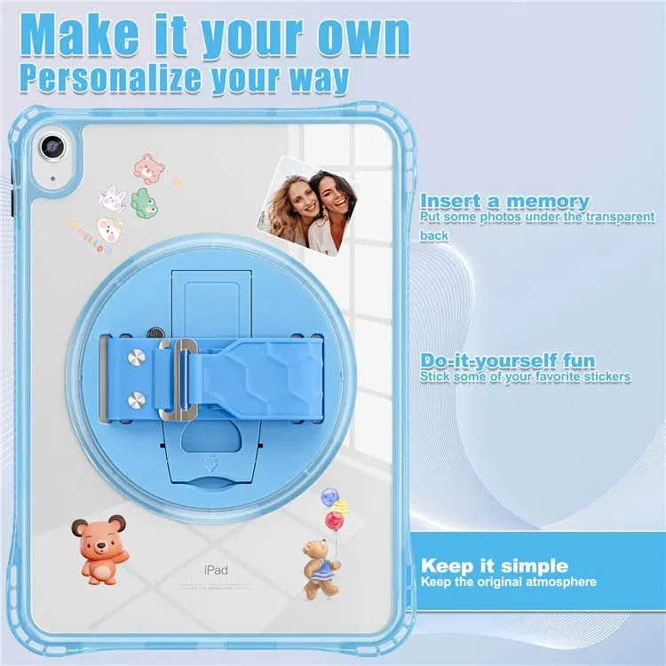 For iPad 10.9 (2022) Case Hand Strap Kickstand PC TPU Acrylic Clear Tablet Cover