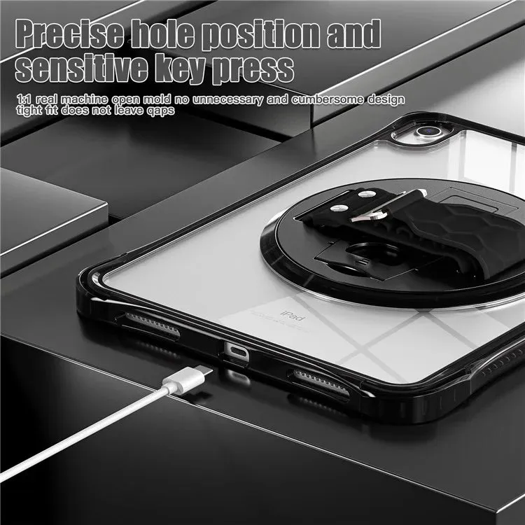 For iPad 10.9 (2022) Case Hand Strap Kickstand PC TPU Acrylic Clear Tablet Cover