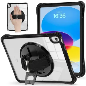 For iPad 10.9 (2022) Case Hand Strap Kickstand PC TPU Acrylic Clear Tablet Cover