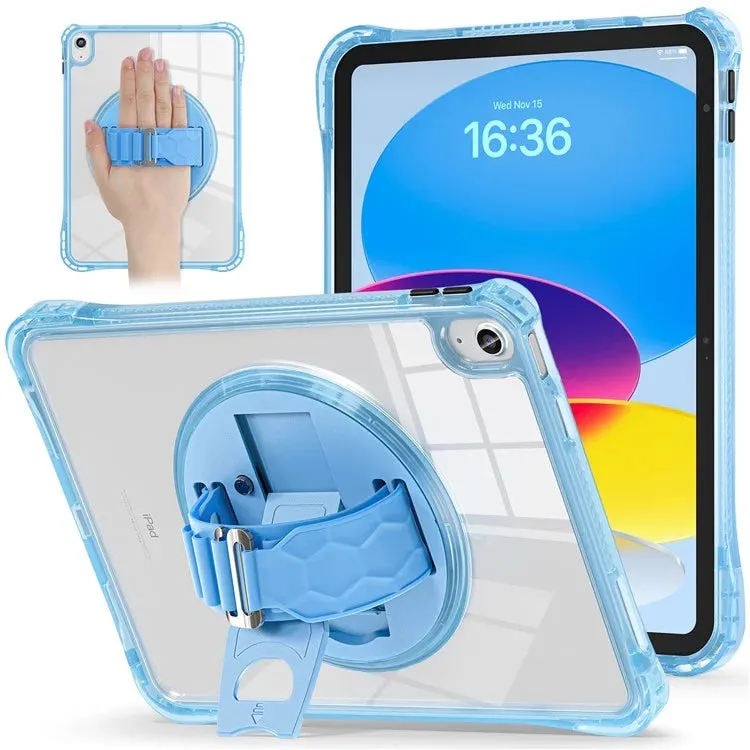 For iPad 10.9 (2022) Case Hand Strap Kickstand PC TPU Acrylic Clear Tablet Cover
