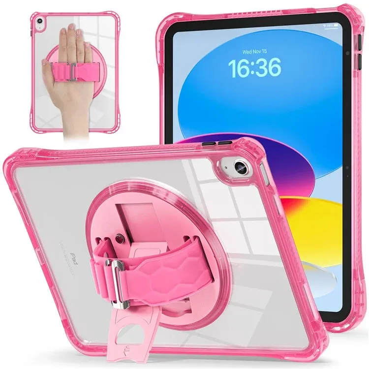 For iPad 10.9 (2022) Case Hand Strap Kickstand PC TPU Acrylic Clear Tablet Cover
