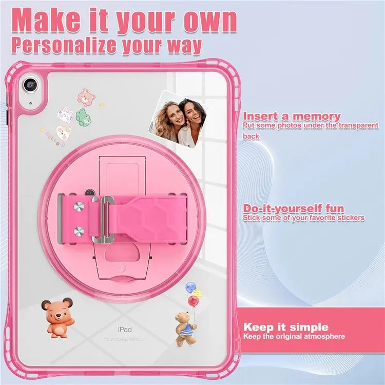 For iPad 10.9 (2022) Case Hand Strap Kickstand PC TPU Acrylic Clear Tablet Cover