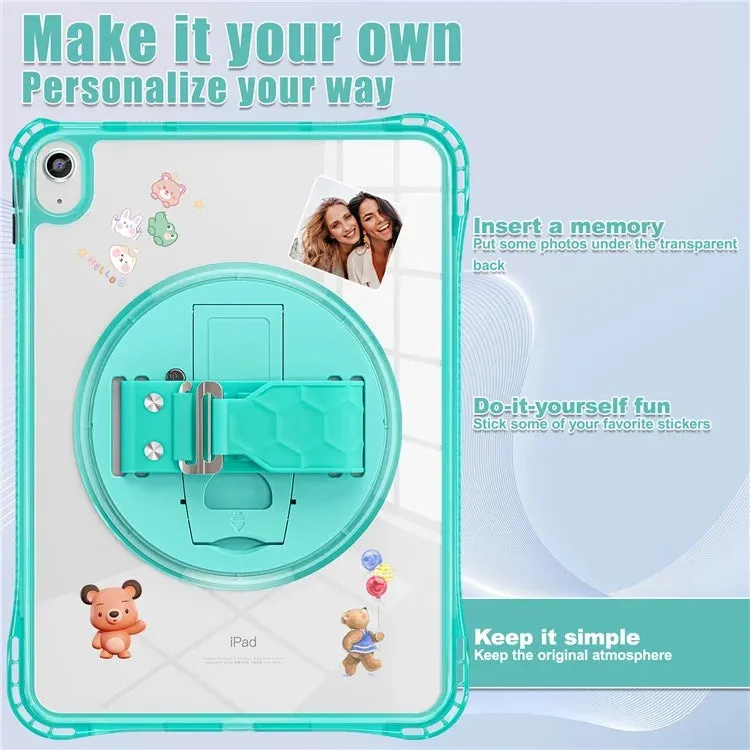 For iPad 10.9 (2022) Case Hand Strap Kickstand PC TPU Acrylic Clear Tablet Cover
