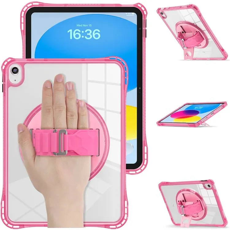 For iPad 10.9 (2022) Case Hand Strap Kickstand PC TPU Acrylic Clear Tablet Cover