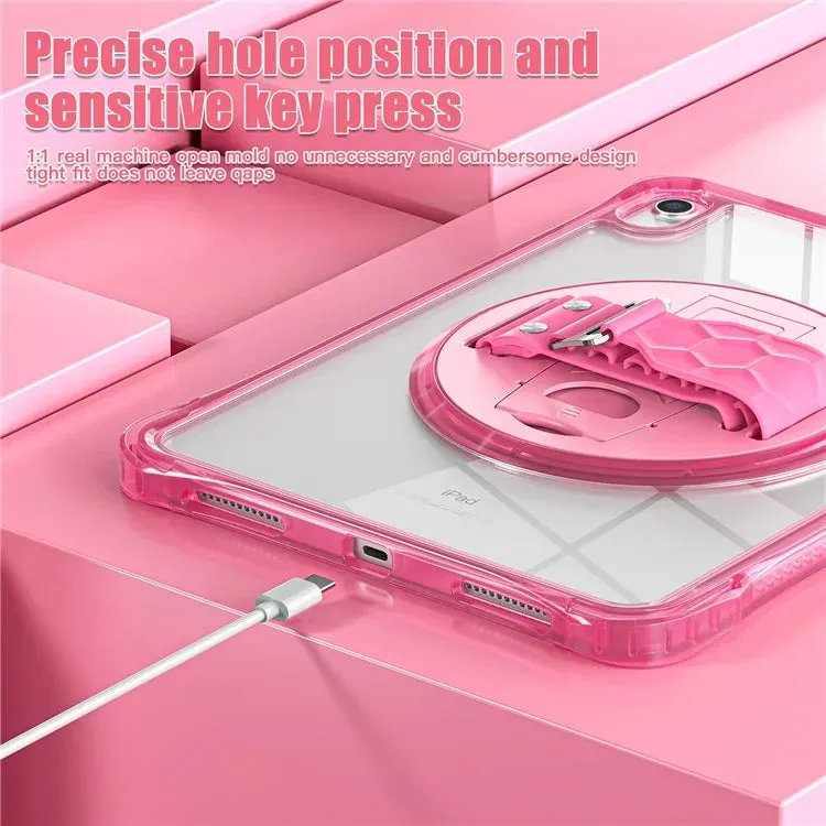 For iPad 10.9 (2022) Case Hand Strap Kickstand PC TPU Acrylic Clear Tablet Cover