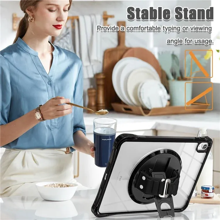 For iPad 10.9 (2022) Case Hand Strap Kickstand PC TPU Acrylic Clear Tablet Cover