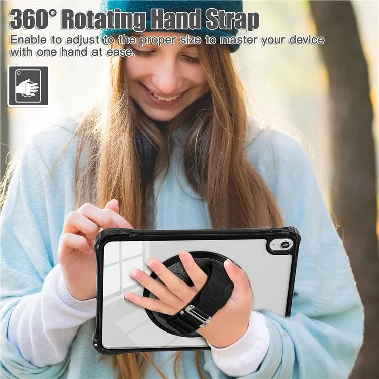 For iPad 10.9 (2022) Case Hand Strap Kickstand PC TPU Acrylic Clear Tablet Cover