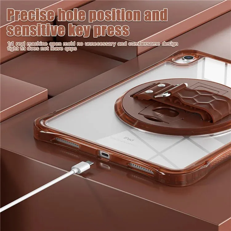 For iPad 10.9 (2022) Case Hand Strap Kickstand PC TPU Acrylic Clear Tablet Cover