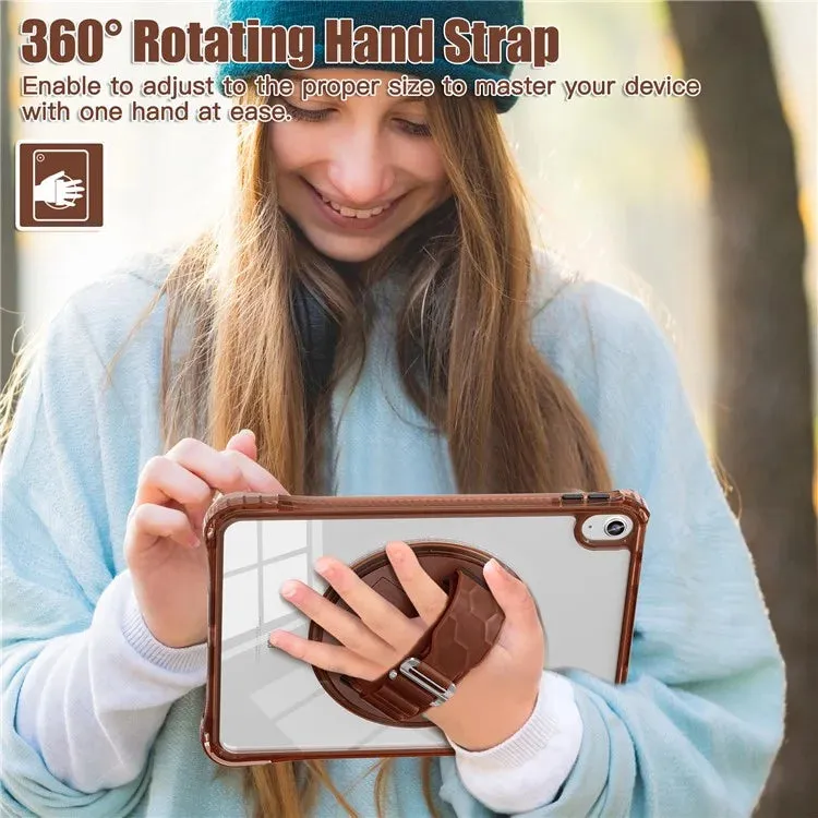 For iPad 10.9 (2022) Case Hand Strap Kickstand PC TPU Acrylic Clear Tablet Cover
