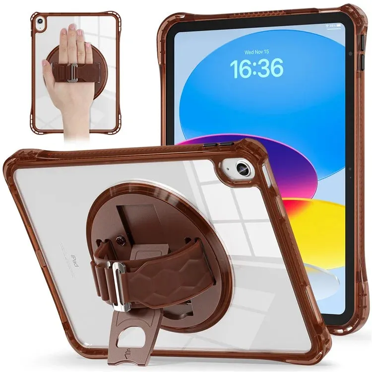 For iPad 10.9 (2022) Case Hand Strap Kickstand PC TPU Acrylic Clear Tablet Cover